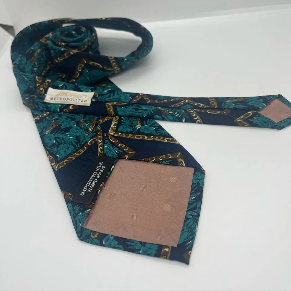 Lord & Taylor Navy Teal Gold Silk Office Career Necktie NWOT